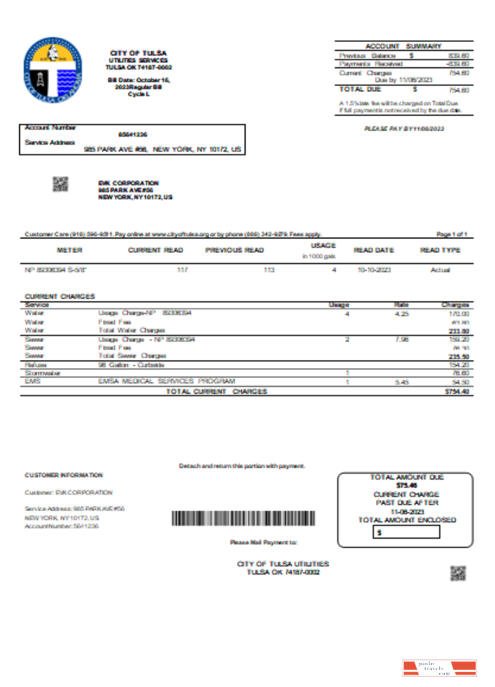 City of Tulsa utility business bill, SCR PSD template